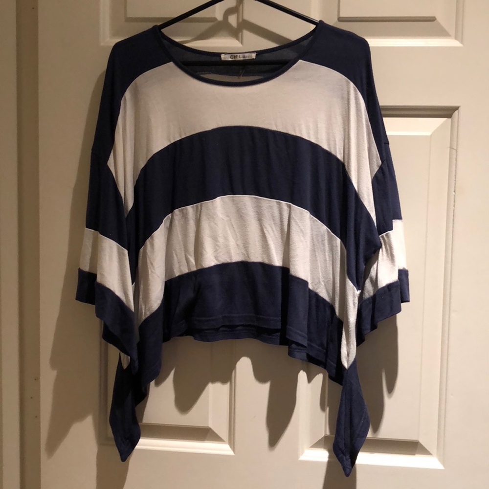 Blue and white striped, crop tee